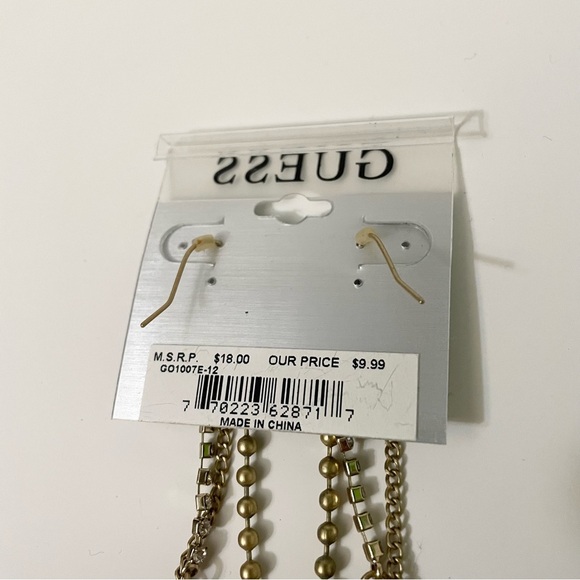 Guess Gold Tone Leaf and Chain Statement Dangle Earrings - Picture 8 of 12